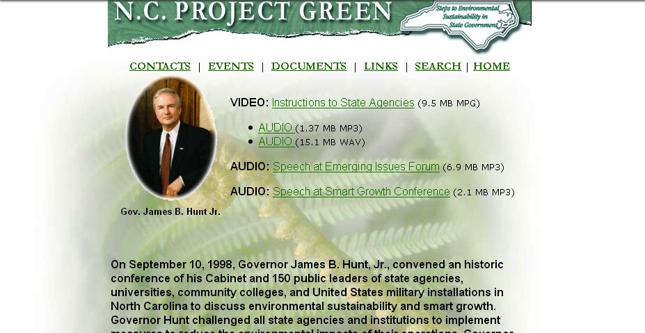 capture from North Carolina State Government Web Site Archive
